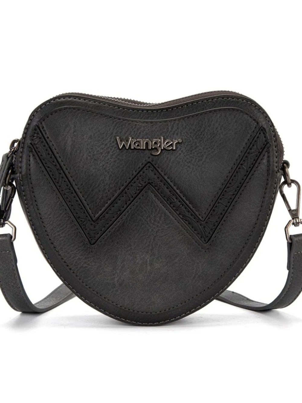 Wrangler Heart Shaped Chevron Stitch Crossbody Bag Black
